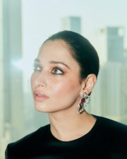 Sexy Diva Tamannaah Bhatia in a Black Satin Midi Dress Photos 02