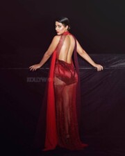 Sexy Hina Khan in a Red See Through Sequin Backless Dress Photoshoot Pictures 02