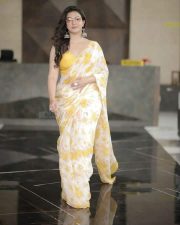 Sexy Honey Rose in a White Yellow Saree Photo 04