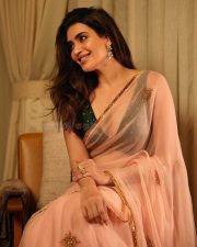 Sexy Hot Karishma Tanna in a Light Pink Transparent Saree with a Black Sleeveless Cleavage Blouse Pictures 04