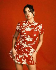 Sexy Janhvi Kapoor in a Red Floral Miu Miu Mini Dress Pictures 04
