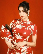 Sexy Janhvi Kapoor in a Red Floral Miu Miu Mini Dress Pictures 07