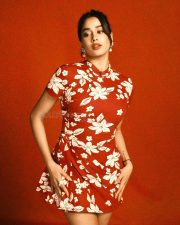 Sexy Janhvi Kapoor in a Red Floral Miu Miu Mini Dress Pictures 08