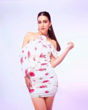 Sexy Kriti Sanon in a Floral White Mini Dress Photos 02