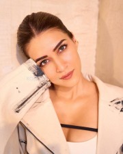 Sexy Kriti Sanon in a White Bra with Oversized Biker Jacket and Pant Pictures 02