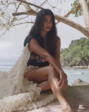 Sexy Pooja Hegde in a Black Maxi Dress with Deep Cleavage Pictures 01
