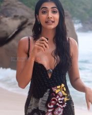 Sexy Pooja Hegde in a Black Maxi Dress with Deep Cleavage Pictures 02