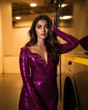 Sexy Pooja Hegde in a Dark Pink Embellished Long Dress Photos 02 Sexy Pooja Hegde in a Dark Pink Embellished Long Dress Photos 02