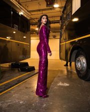 Sexy Pooja Hegde in a Dark Pink Embellished Long Dress Photos 03 Sexy Pooja Hegde in a Dark Pink Embellished Long Dress Photos 03