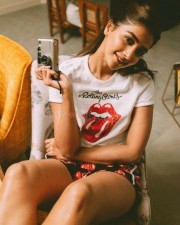 Sexy Pooja Hegde in a Rolling Stones T Shirt Photos 03