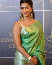 Sexy Pooja Hegde in a Sleeveless Green Silk Saree Photos 02 Sexy Pooja Hegde in a Sleeveless Green Silk Saree Photos 02