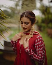 Sexy Priya Prakash Varrier in a Deep Red Printed Salwar Suit Photos 03