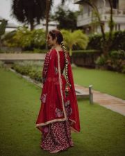 Sexy Priya Prakash Varrier in a Deep Red Printed Salwar Suit Photos 07