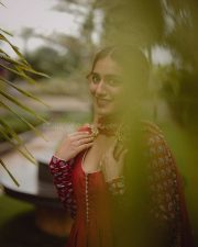 Sexy Priya Prakash Varrier in a Deep Red Printed Salwar Suit Photos 08