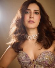 Sexy Raashii Khanna in a Strapless Embellished Corset Style Top with a Matching Draped Skirt Photos 04
