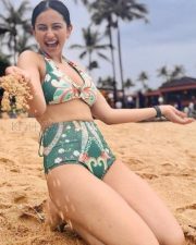 Sexy Rakul Preet Singh in a Two Piece Olive Green Swimsuit Pictures 01