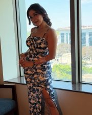 Sexy Sakshi Agarwal in a Floral Printed Bodycon Dress with Spaghetti Strap Photos 01