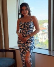 Sexy Sakshi Agarwal in a Floral Printed Bodycon Dress with Spaghetti Strap Photos 04