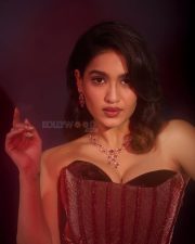 Sexy Saniya Iyappan in a Red Corset Floor Length Gown Pictures 03