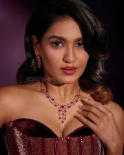 Sexy Saniya Iyappan in a Red Corset Floor Length Gown Pictures 04