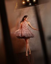 Sexy Sara Ali Khan in a Blush Pink Halter Mini Dress with a Flared Skirt Photos 02