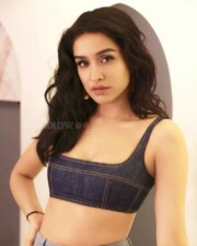 Sexy Shraddha Kapoor in a Blue Denim Bustier Photos 01