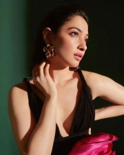 Sexy Tamanna Bhatia in a Plunging Black Dress Photos 01