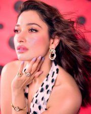 Sexy Tamannaah Bhatia in a Polka Dotted Halter Neck Backless Gown Photos 01