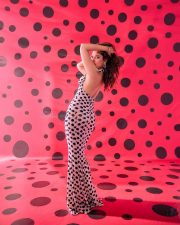 Sexy Tamannaah Bhatia in a Polka Dotted Halter Neck Backless Gown Photos 04