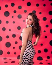 Sexy Tamannaah Bhatia in a Polka Dotted Halter Neck Backless Gown Photos 05