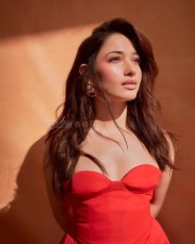 Sexy Tamannaah Bhatia in an Orange Strapless Gown Photos 03