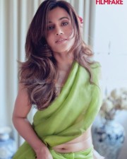 Sexy Tapsee Pannu in a Green Saree with White Sleeveless Blouse for Filmfare Photos 03