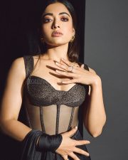 Sizzling Hot Rashmika Mandanna in a Fusion Saree with a Black Corset Style Blouse Photos 02