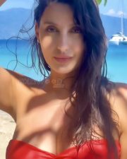 Sizzling Nora Fatehi in a Red Strapless Bikini Photos 03 Sizzling Nora Fatehi in a Red Strapless Bikini Photos 03