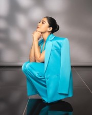 Sizzling Rashmika Mandanna in a Sky Blue Three Piece Suit Photos 05