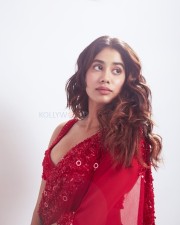 Smoking Hot Janhvi Kapoor in a Red Saree with a Bejewelled Blouse Photos 02