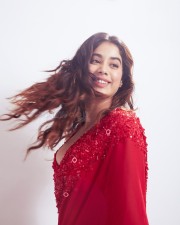 Smoking Hot Janhvi Kapoor in a Red Saree with a Bejewelled Blouse Photos 03