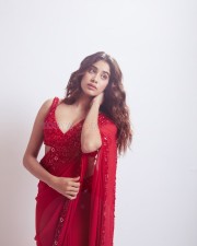 Smoking Hot Janhvi Kapoor in a Red Saree with a Bejewelled Blouse Photos 05