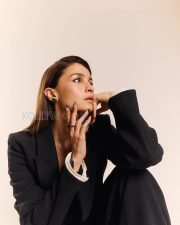 Sophisticated Actress Alia Bhatt in a Black Deep V Blazer Suit Photos 04