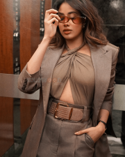Sophisticated Actress Janhvi Kapoor in a Taupe Blazer Gold Watch Photos 04