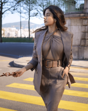 Sophisticated Actress Janhvi Kapoor in a Taupe Blazer Gold Watch Photos 07