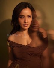 Sophisticated Actress Neha Sharma in a Brown Off Shoulder Draped Gown Photos 08
