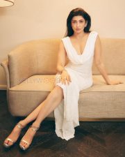 Sophisticated Actress Pranitha Subhash in a White Sequin Cowl Gown Photos 05