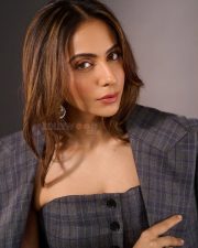 Sophisticated Actress Rakul Preet Singh in a Grey Plaid Bardot Top Photos 04