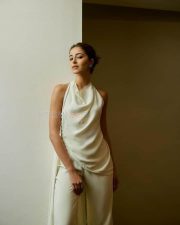 Sophisticated Ananya Panday in a White Halter Top with a Cowl Neckline and Trousers Photos 02 Sophisticated Ananya Panday in a White Halter Top with a Cowl Neckline and Trousers Photos 02