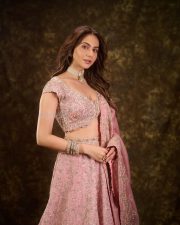 Sophisticated Indian Actress Rakul Preet Singh in a Voluminous Satin Organza Skirt with a Raw Silk Crop Top Blouse Pictures 01