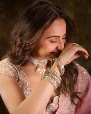 Sophisticated Indian Actress Rakul Preet Singh in a Voluminous Satin Organza Skirt with a Raw Silk Crop Top Blouse Pictures 05