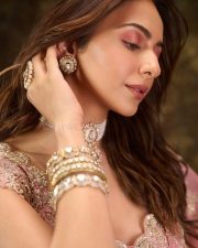 Sophisticated Indian Actress Rakul Preet Singh in a Voluminous Satin Organza Skirt with a Raw Silk Crop Top Blouse Pictures 08