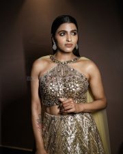 South Actress Sai Dhanshika in a Golden Lehenga Photos 01