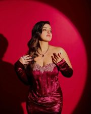 Sparkling Actress Malavika Menon in a Champagne Satin Dress with Velvet Accents Photos 07